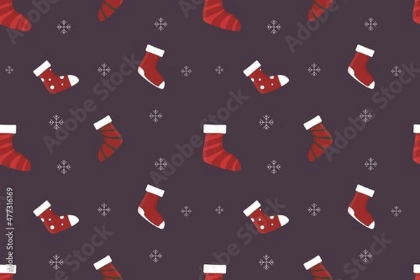 Obraz Christmas Socks Flat Seamless Pattern
