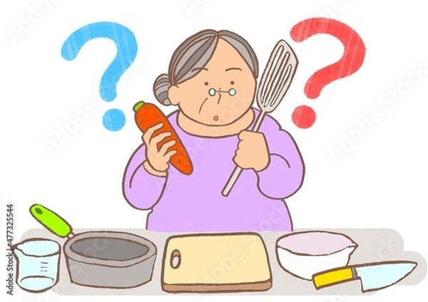 Obraz 認知症　遂行機能障害　料理の仕方が分からなくなった高齢女性