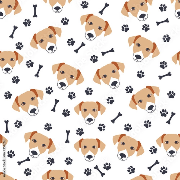 Fototapeta Golden retriever dogs muzzle seamless pattern.