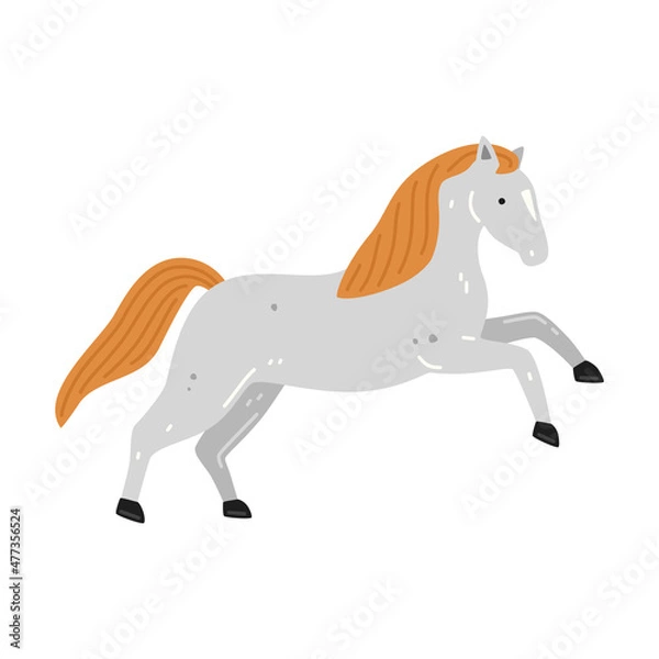 Fototapeta Cute light grey horse with red mane. Vector flat illustration