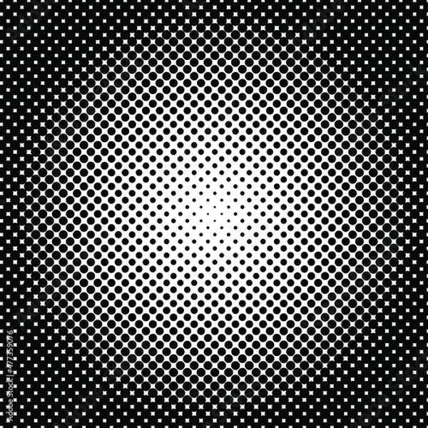 Fototapeta White and black circles, gradient halftone background. Vector illustration.