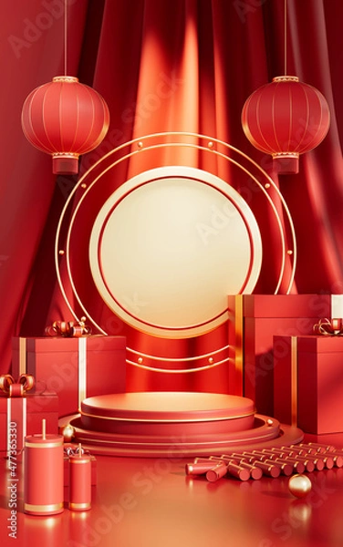 Obraz 3D rendering creative picture of Chinese style product exhibition platform