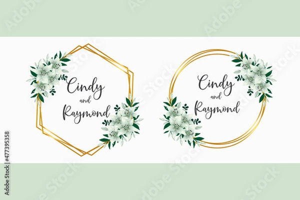 Fototapeta Wedding invitation frame set, floral Digital watercolor hand drawn White Lily Flower design Invitation Card Template