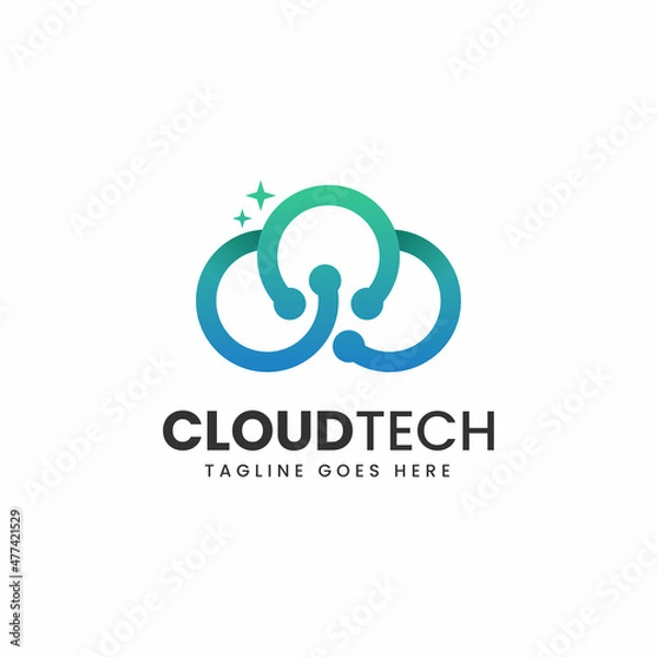 Fototapeta Vector Logo Illustration Cloud Tech Gradient Line Art Style.