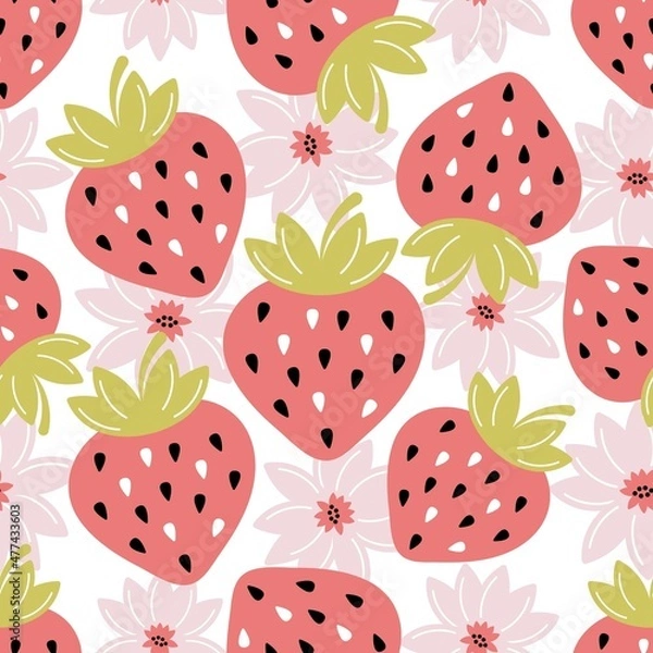Obraz seamless pattern cute strawberry hand drawing