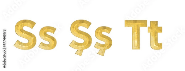 Fototapeta Vector golden 3D alphabet.	