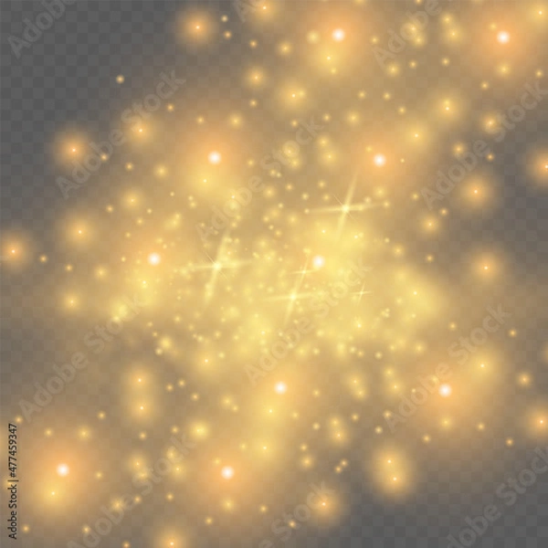 Obraz The dust sparks and golden stars shine with special light. Vector sparkles on a transparent background. Christmas light effect. Sparkling magical dust particles.