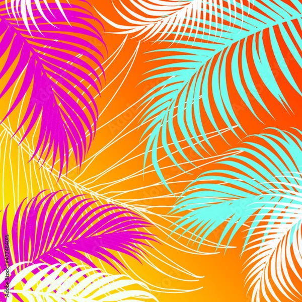 Fototapeta Banner with color tropical leaves.