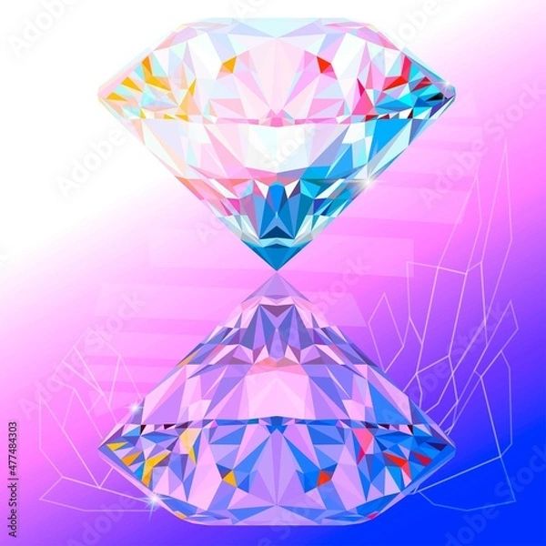 Fototapeta Realistic diamond isolated on an abstract background. Vector illustration.