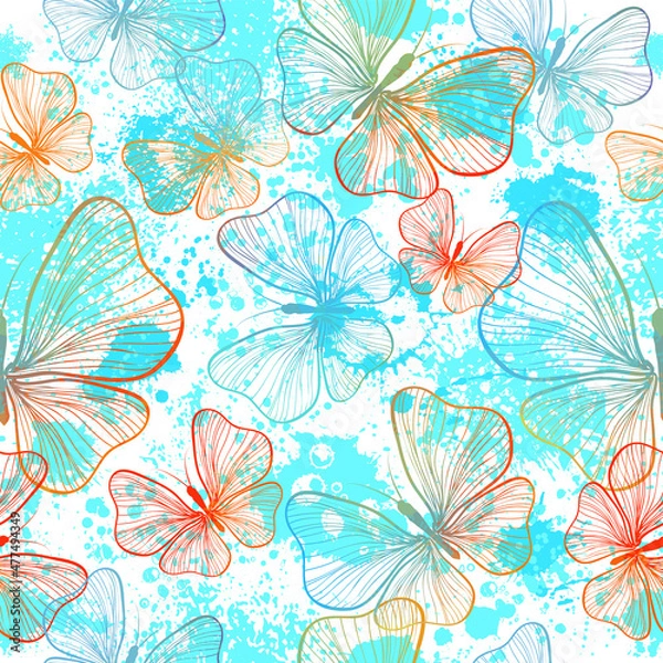 Obraz Butterflies seamless pattern from lines. Vector illustration