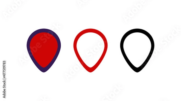 Obraz Blank pin map marker to locate or point GPS position or destination, vector icon.Red, black and purple map pointer set, isolated blank circle tag. Map symbol illustration.