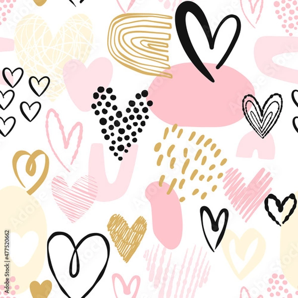Obraz Abstract simple pink and gold hand drawn hearts. Love seamless pattern
