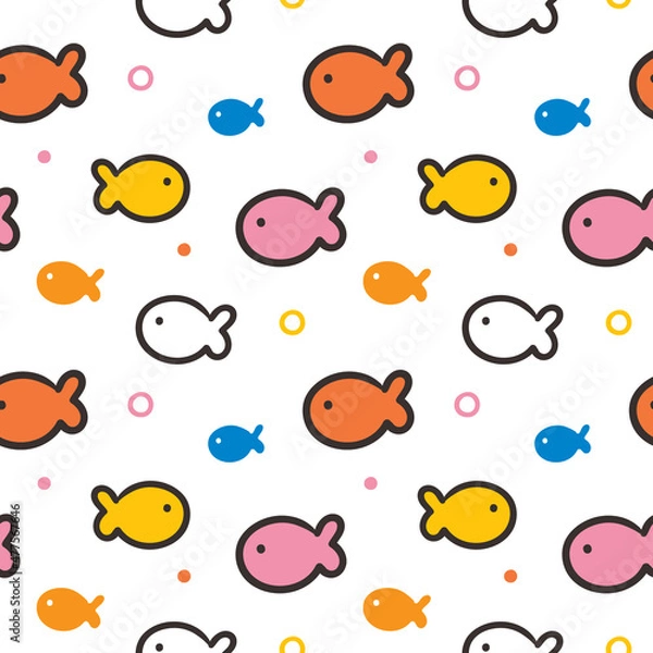 Fototapeta Seamless Childish Pattern with Fish Design on White Background