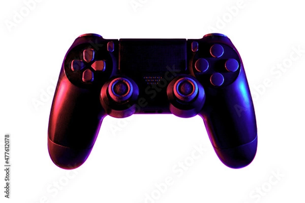 Fototapeta joystick control with colored lights isolated on white background