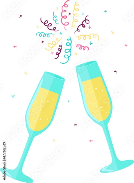 Obraz Glasses of wine with fireworks vector illustration isolated on white background