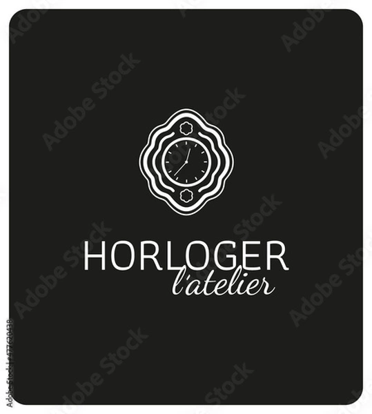 Fototapeta logo pour horloger, artisan, brocante, antiquité, image de marque, carte de visite, identité, boutique, atelier