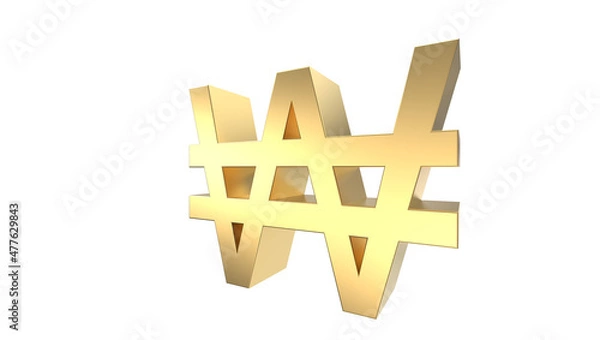 Fototapeta Currency symbol of north Korea in Gold - 3d rendering, 3d Illustration 
