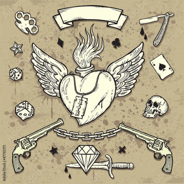 Obraz Set of Old School Tattoo Elements