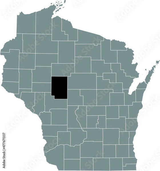 Fototapeta Black highlighted location map of the Clark County inside gray administrative map of the Federal State of Wisconsin, USA