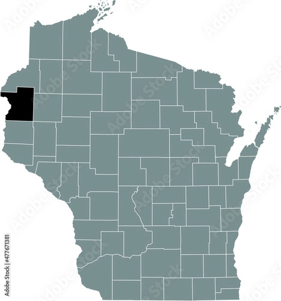 Fototapeta Black highlighted location map of the Polk County inside gray administrative map of the Federal State of Wisconsin, USA