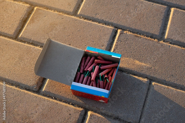 Fototapeta A box of firecrackers for kids
