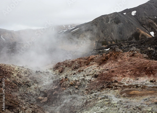 Obraz  Icelandic highlands geothermal area with steam within   petrified old  lava flow