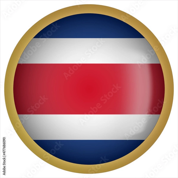 Fototapeta Costa Rica 3D rounded Flag Button Icon with Gold Frame