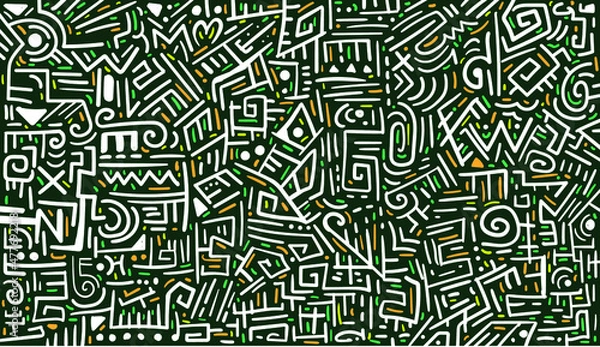 Obraz Green tones form graffiti tribal. Fabric patterns and backgrounds