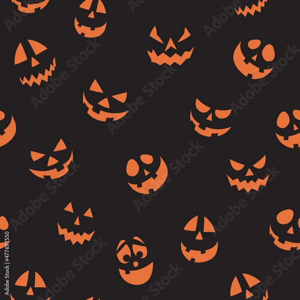 Fototapeta scary hallowheen faces design - seamless vector repeat pattern, use it for wrappings, fabric, packaging and other print and design projects