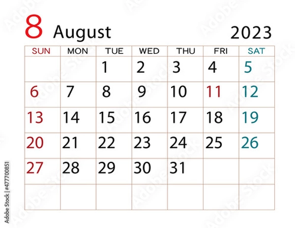 Obraz 2023年カレンダー　8月