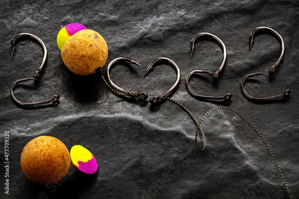 Fototapeta New Year 2022. Fishing hooks and boilie rig