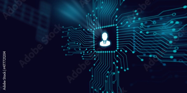 Fototapeta Businessman Symbol is Reflecting Over Futuristic Electronic Circuit