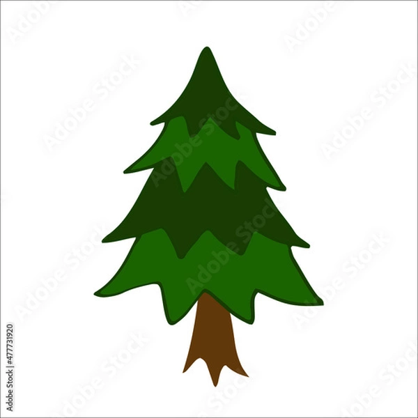 Fototapeta A hand-drawn pine tree illustration, a simplistic childish drawing style pine tree icon, forest symbol 