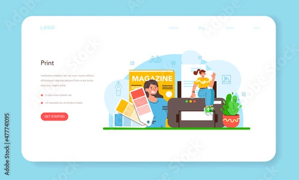 Fototapeta Book, newspaper or magazine printing web banner or landing page.