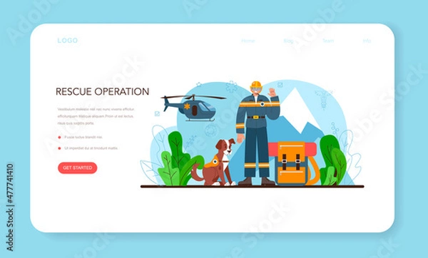 Fototapeta Rescuer web banner or landing page set. Emergency help, ambulance lifeguard