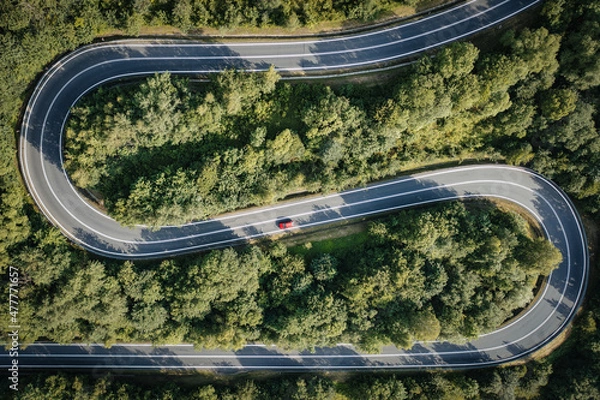 Obraz Serpent Road in polish mountains with car