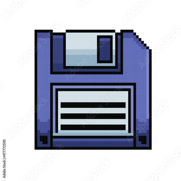 Fototapeta Pixel art floppy disk icon for 8bit game on white background.