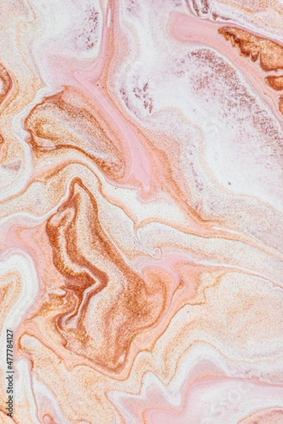Obraz Abstract background in pink and orange with marble texture from closeup of acrylic pour art