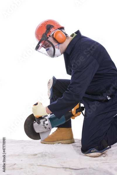 Obraz robotnik ze szlifierką kątową