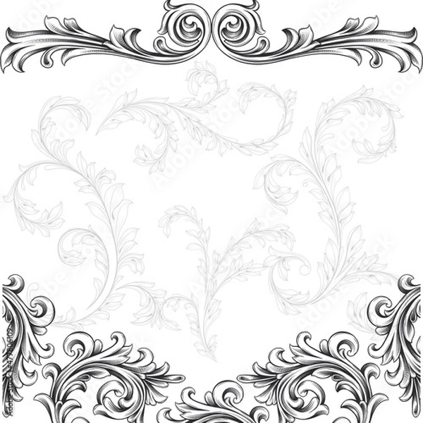 Obraz Engraved Floral Background 02