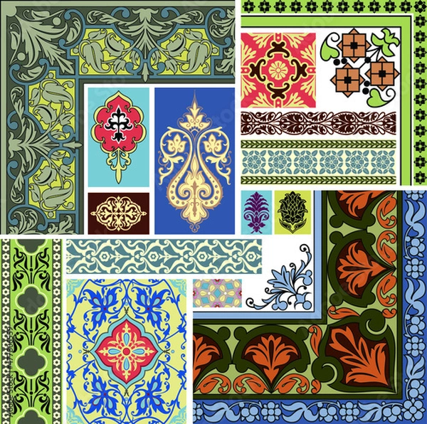 Obraz Set of vintage vector frames and pattern 01
