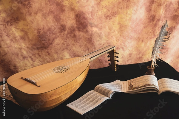 Fototapeta Musical still life in the Renaissance style with lute