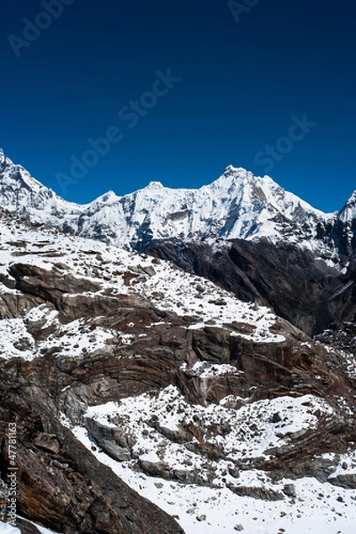 Fototapeta Mountain range view from Renjo pass in Himalaya