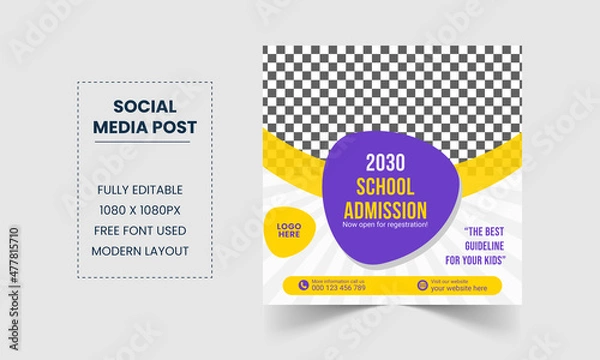 Fototapeta School Education admission social media post and square web banner template
