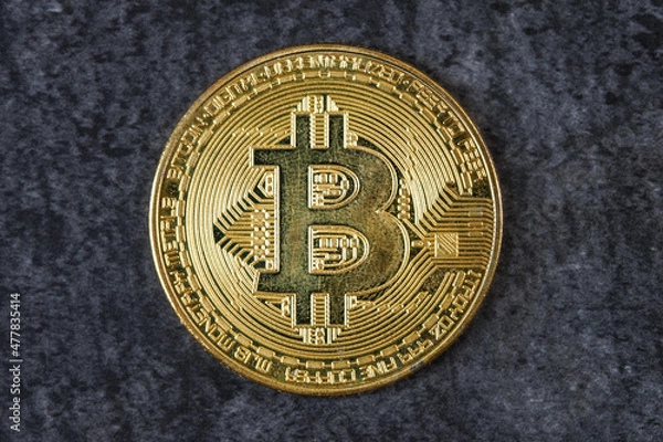 Fototapeta Gold Bitcoin electronic computer processor board