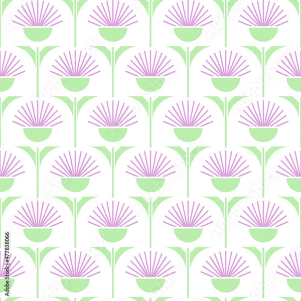 Fototapeta Seamless vector pattern with grass flower on white background. Simple geometrical floral wallpaper design. Decorative meadow fashion textile.