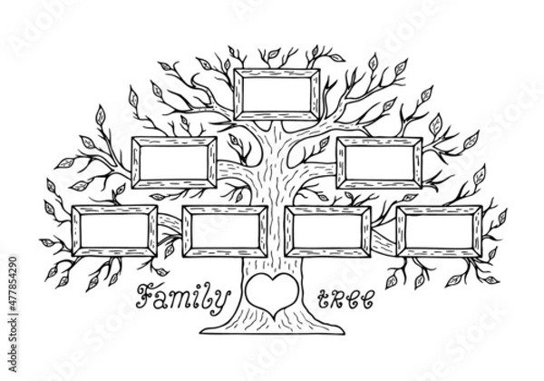 Obraz Family tree in doodle style. Coloring for children. Hand Drawn.