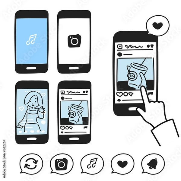 Obraz スマホのSNSやチャットに関するアイコンセット