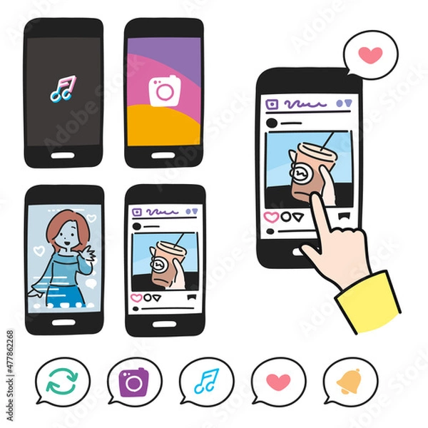 Obraz スマホのSNSやチャットに関するアイコンセット