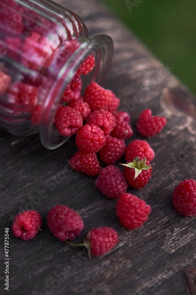 Obraz raspberries on wooden background